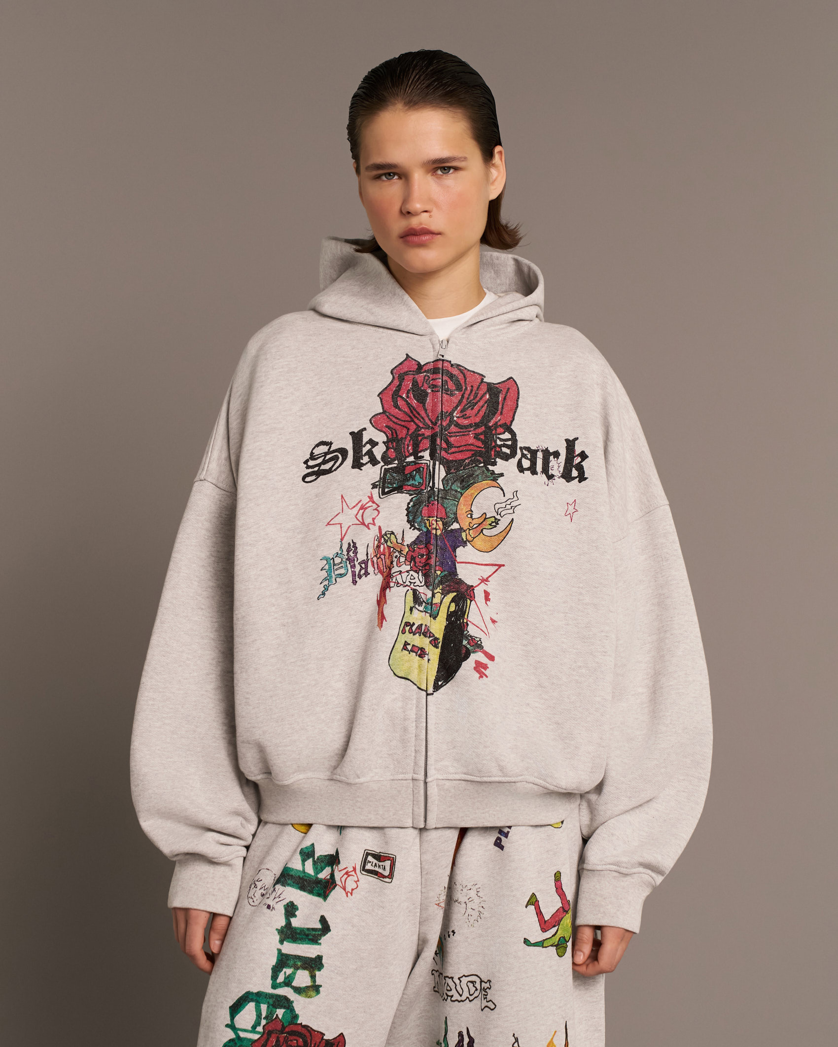 PUNK ROSA ZIP HOODIE - 400 GREY